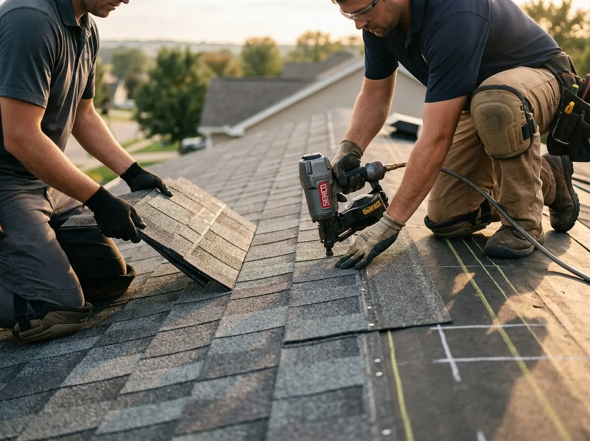 Professional roofer working on a residential roof in York